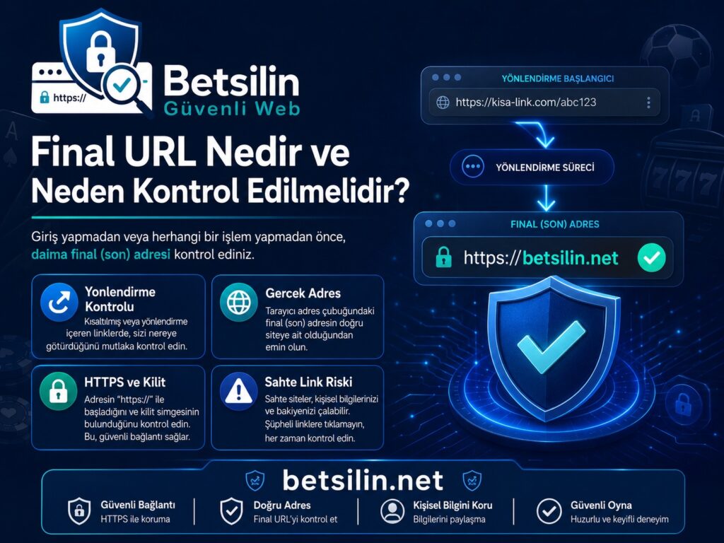 Final URL kontrolü yaparken görünen bağlantı ile açılan gerçek adresin karşılaştırılmasını anlatan güvenlik görseli