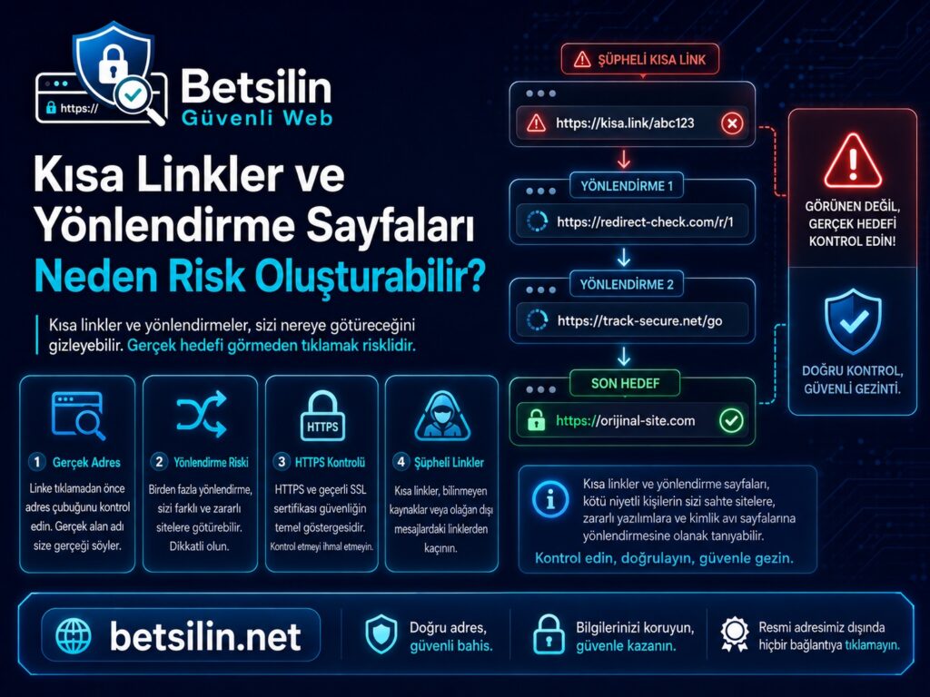 Kısa linkler ve yönlendirme sayfalarında final URL kontrolünü anlatan güvenlik görseli