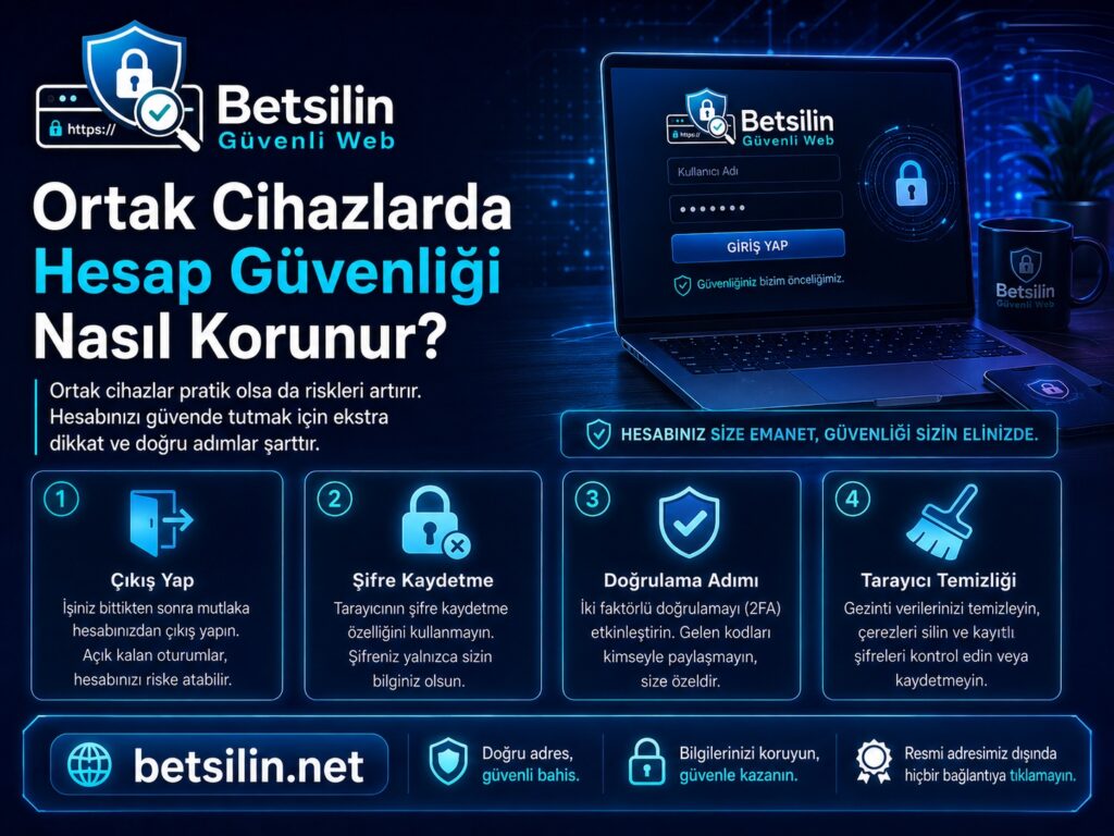 Ortak bilgisayar ve telefonda hesap güvenliğini korumayı anlatan güvenlik görseli